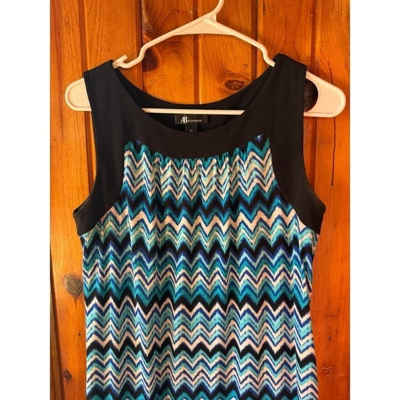 AB Studio Chevron Print Sleeveless Dress - Teal Blue‎ Black - Size M - Picture 3 of 4